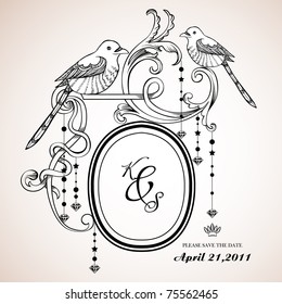 Vector floral elegant frame with birds