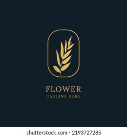 Vector Floral Elegant Minimal Style with Gold Color Circle Frames Logo Illustration