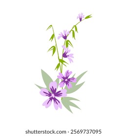 Vector floral element for decoration, small flowers with a sprig of cereal