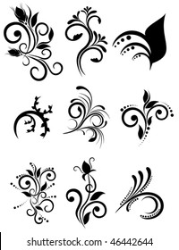 Vector floral element for design, set ornaments