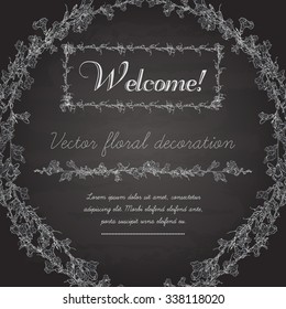 vector floral elements, borders, wreath on the chalkboard