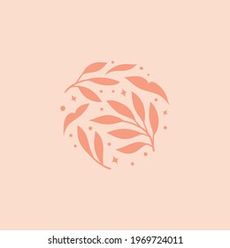 Vector floral elements design. Cute illustration with leaves. Modern template for social media, print, product, emblem.