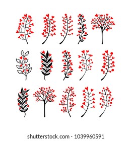 Vector floral elements in doodle style - flowers and leaves. Summer flowers for greeting cards, wedding designs or invitations.