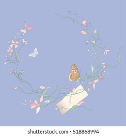 Vector floral elements with flowers and butterflies