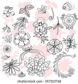 Vector floral elements in scandinavian style
