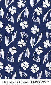Vector floral elements as seamless repeat pattern. Aop with blue background.