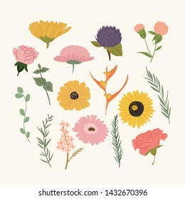 vector floral elements set. various colorful flower collection. suitable for wedding card,banner,poster,print pattern, etc