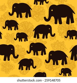 vector floral and elephants seamless wallpaper background pattern design