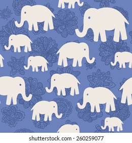 vector floral and elephants seamless wallpaper background pattern design