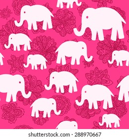 vector floral and elephants seamless wallpaper background pattern design