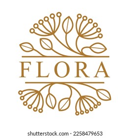 Emblema vectorial floral aislado en fondo blanco, hojas y ramas de logotipo lineal, distintivo elegante de lujo de estilo clásico, boutique o logotipo de hotel.