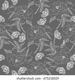 Vector floral endless pattern with small bees can be used for wallpaper, cards, textile, linen, tile and more creative designs.