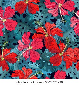 Vector floral ethnic seamless pattern in doodle style with flowers and  leaves  . Gentle, spring/summer floral background.