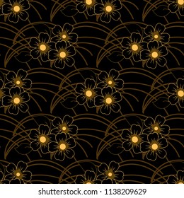 Vector floral ethnic seamless pattern in doodle style with flowers and leaves. Gentle, spring, summer floral background.