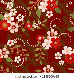 Vector floral ethnic seamless pattern in doodle style with flowers and leaves. Gentle, spring, summer floral background.