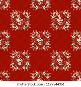 Vector floral ethnic seamless pattern in doodle style with flowers  and leaves  . Gentle, spring/summer floral background.