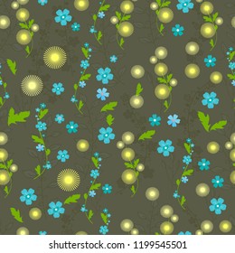 Vector floral ethnic seamless pattern in doodle style with flowers  and leaves  . Gentle, spring/summer floral background.