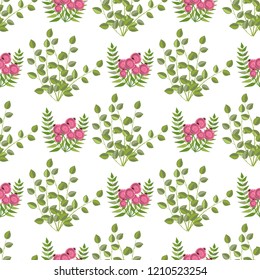 Vector floral ethnic seamless pattern in watercolor style with flowers, berries and leaves. Gentle, spring, summer background.