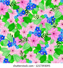 Vector floral ethnic seamless pattern in doodle style with flowers and leaves. Gentle, spring, summer floral background.