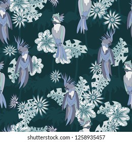 Vector floral ethnic seamless pattern in doodle style with flowers , leaves and birds . Gentle, spring, summer floral background.