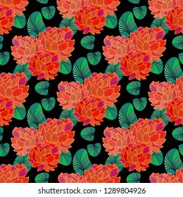 Vector floral ethnic seamless pattern  with flowers and leaves lotus. Gentle, spring, summer floral background. Indian motifs.