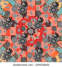 Vector floral ethnic seamless pattern in doodle style with flowers and leaves. Gentle, spring, summer floral background.