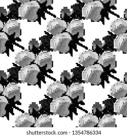 Vector floral ethnic seamless pattern in doodle style with flowers and leaves. Gentle, spring, summer floral background. Pixel art style