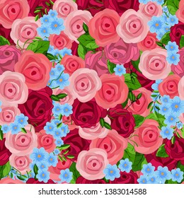 Vector floral ethnic seamless pattern  with flowers and leaves. Gentle, spring, summer floral background.