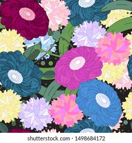 Vector floral ethnic seamless pattern in doodle style with flowers and leaves. Gentle, spring, summer floral background.