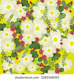 Vector floral ethnic seamless pattern in doodle style with flowers and leaves. Gentle, spring, summer floral background.