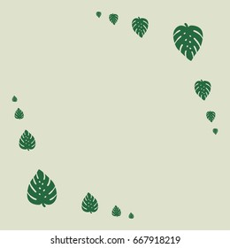 Vector floral exotic border. Monstera leaves floral frame. Tropical plant leaves floristic decoration, text frame, banner elements. Tropical summer holidays, vacation, travel offer button design.