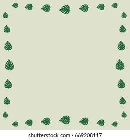 Vector floral exotic border. Monstera leaves floral frame. Tropical plant leaves floristic decoration, text frame, banner elements. Tropical summer holidays, vacation, travel offer button design.