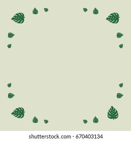 Vector floral exotic border. Monstera leaves floral frame. Tropical plant leaves floristic decoration, text frame, banner elements. Tropical summer holidays, vacation, travel offer button design.