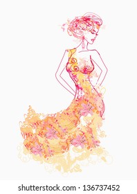 Vector floral fashion girl poster