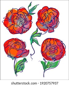 
VECTOR floral fashion set with a
stylish  original hand-drawn graphics sketch  with beautiful pion  for design logo one line