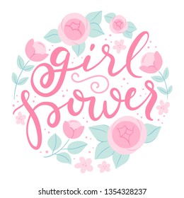 Vector floral feministic hand lettered quote - girl power