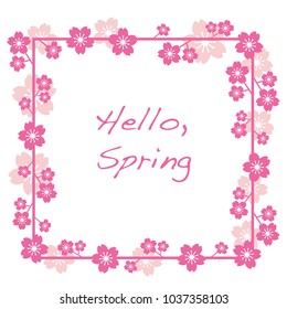 Vector floral flame with cherry blossom. Spring flower frame for greetings, invitations.