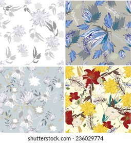   Vector floral flowers texture seamples sett 