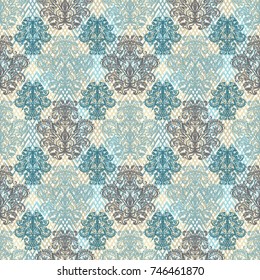 Vector floral foliage pattern vintage style leaves background. Blue green color flowers ornament barocco