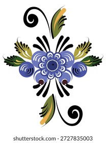 Vetor ornamento folclore floral na pintura de gorodets. Ilustração de design vetorial com flores para banner, cartão de casamento isolado no fundo branco