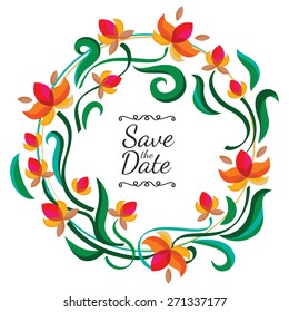 Vector floral frame with abstract colorful flowers. Wedding, birthday or save the date greeting card. Nature background.