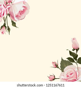 Vector Floral frame background with pink roses on the conners