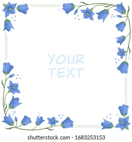 Vector floral frame with bell flowers; blue flower wreath for greeting cards, postcards,  invitations, wedding cards, web design.