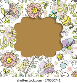 Vector floral frame with a bird