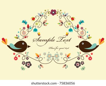 Vector floral frame with birds