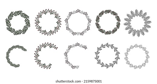 Vector floral frame in black lineart style collection. Round beautiful decoration for invitations, greeting cards, wedding