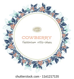 vector floral frame with blueberry, hand drawn template. Lingonberry background
