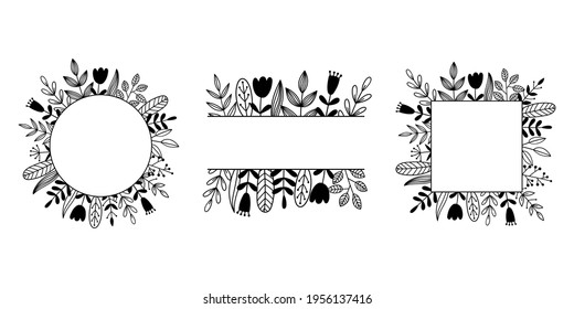 Vector floral frame with branches and flowers.  Cute floral wreath perfect for wedding invitations and birthday cards.