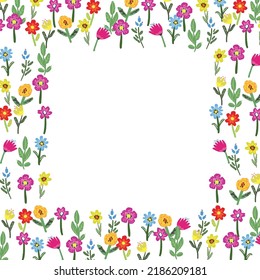Vector floral frame. Bright flowers arrange in border