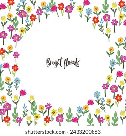 Vector floral frame. Bright flowers arrange in border